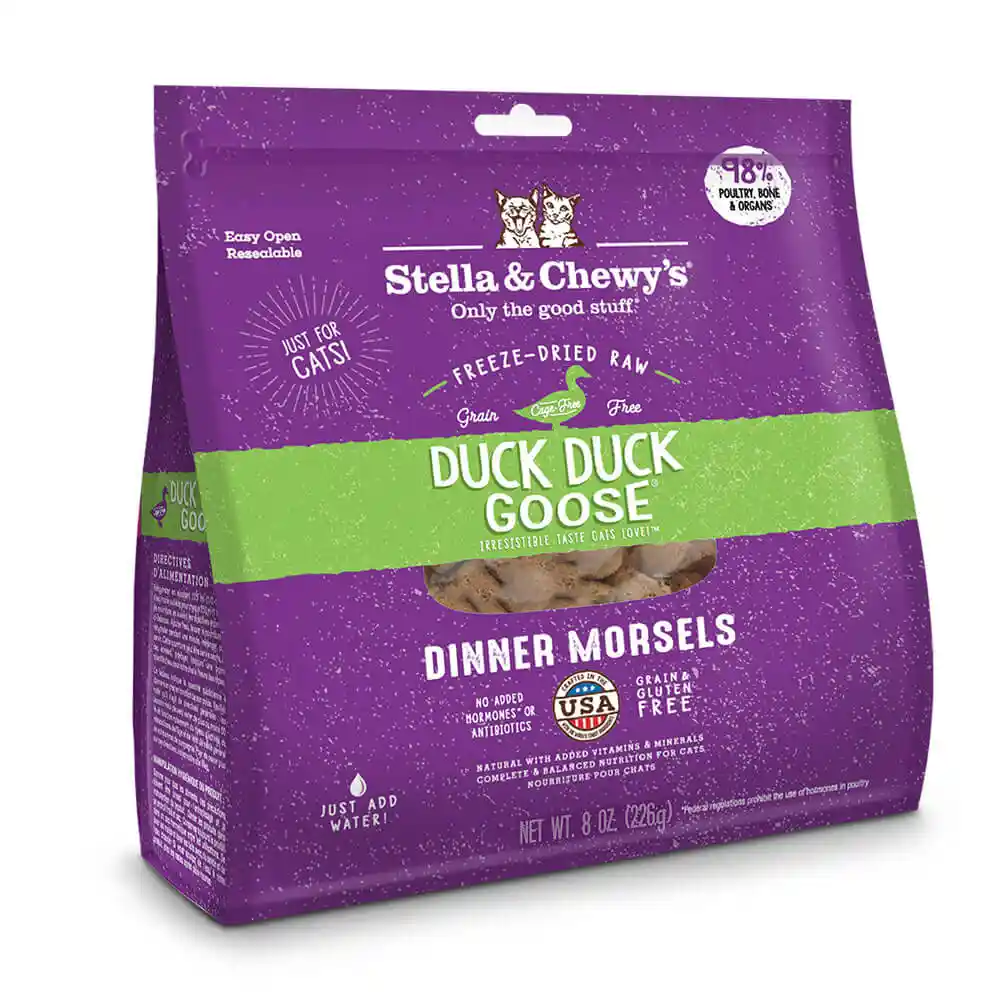 Dinner Morsels Duck Goose Grain Free Freeze Dried Raw Cat Food 8-oz