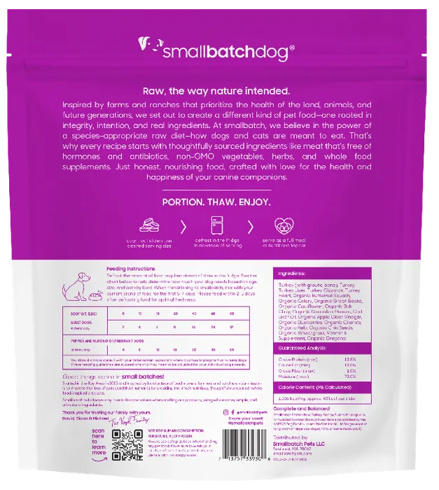 Smallbatch Frozen Dog Sliders Turkey 3-lb