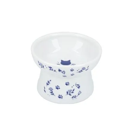 Necoichi Cat Bowl Food Raised, Nordic Blue Print