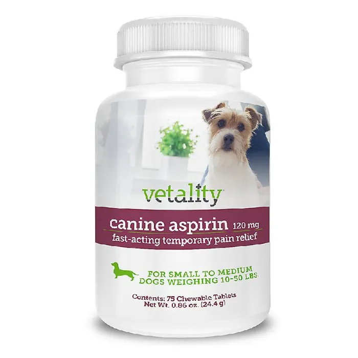 Vetality Canine Aspirin 75ct Sm/md 120mg 30062 Tevra 12/cs