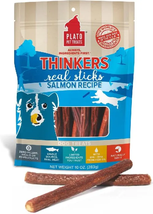 Plato Dog Thinkers Salmon Sticks Treat 10 Oz