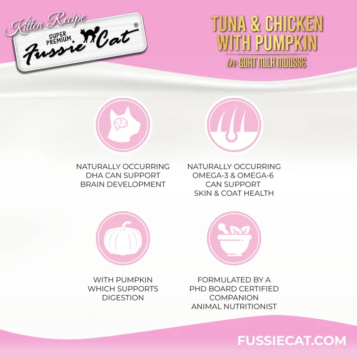 Fussie Cat Kitten Tuna Chicken Pumpkin Goat Milk Mousse benefits