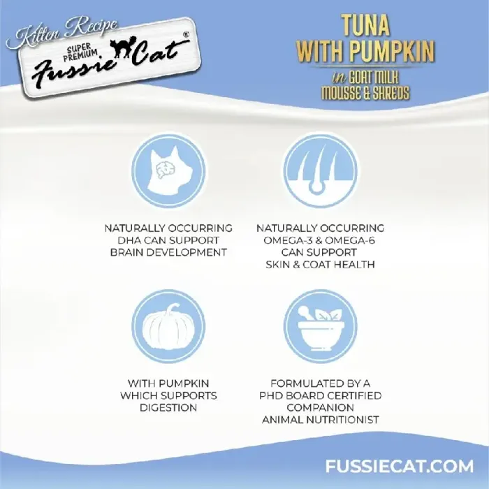 Fussie Cat Kitten Tuna Pumpkin Goat Milk Mousse and Shreds benefits
