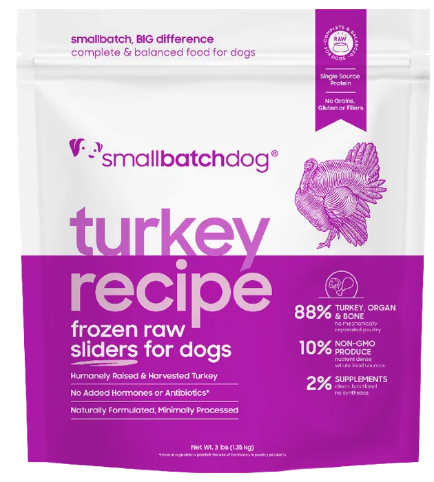 Smallbatch Frozen Dog Sliders Turkey 3-lb